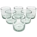 Clear Blown 8 oz DOF Rocks Glasses (set of 6) - Hand Blown Mexican Glassware Recycled Glass Drinking Glasses for Water, Juice, Margarita, Cocktails & Whiskey, Toxin Free