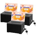 Clear Donation Box with Lock & Sign Holder, Versatile for Fundraising, Ballot Voting, Suggestions, and Tips Jar, Secure Storage Design, Size 6.2x4.6x4.0 Inch, Black 3 Pack