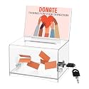 Clear Donation Box with Lock &amp; Sign Holder, Versatile for Fundraising, Ballot Voting, Suggestions, and Tips Jar, Secure Storage Design, Size 6.2x4.6x4.0 Inch, Clear 1 Pack