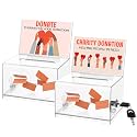 Clear Donation Box with Lock & Sign Holder, Versatile for Fundraising, Ballot Voting, Suggestions, and Tips Jar, Secure Storage Design, Size 6.2x4.6x4.0 Inch, Clear 2 Pack