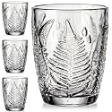 Clear Drinking Glasses Set of 4, 10 oz Glass Cups, Vintage Fern Glassware