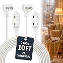 Clear Extension Cord 10FT, 3 Outlets, 0.6-Inch Flat Plug, 2 Pack