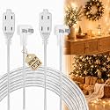 Clear Extension Cord 12FT, 3 Outlet Flat Plug, 2×18 AWG 7A, 2Pack