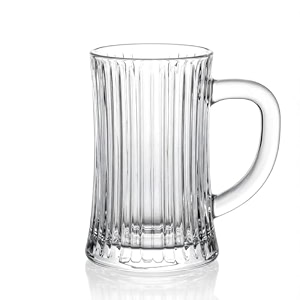clear glass beer mug 500 ml large capacity durable classic ribbed design comfortable handle freezer dishwasher microwave safe design 4 - pack of 3