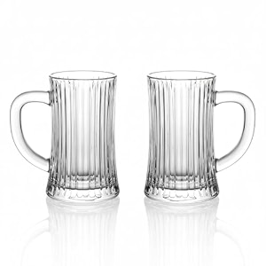 clear glass beer mug 500 ml large capacity durable classic ribbed design comfortable handle freezer dishwasher microwave safe design 4 - pack of 2