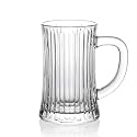 Clear Glass Beer Mug 500 ml Large Capacity Durable Classic Ribbed Design Comfortable Handle Freezer Dishwasher Microwave Safe (Design 4 - Pack of 3)