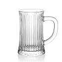 Clear Glass Beer Mug 500 ml Large Capacity Durable Classic Ribbed Design Comfortable Handle Freezer Dishwasher Microwave Safe (Design 4 - Pack of 1)