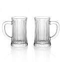 Clear Glass Beer Mug 500 ml Large Capacity Durable Classic Ribbed Design Comfortable Handle Freezer Dishwasher Microwave Safe (Design 4 - Pack of 2)