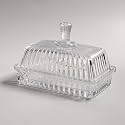 Clear Glass Butter Dish with Lid, Covered Crystal Butter Stick Holder Tray, Glass Butter Storage Container for Fridge Countertop