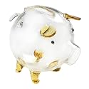 Baoblaze Clear Glass Pig Piggy Bank Money Saving Box Gift Storage Pot Money Bank Saving Jar for Boy Christmas Kids New Year, Gold 7x6.5cm