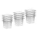 Clear Polycarbonate Food Pan Set, 1/6 Size, 6 Inch Deep, Rectangle, Stackable, Chemical-Resistant, NSF Listed, 12 Piece Set