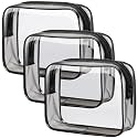 Clear Toiletry Bag, Packism 3 Pack TSA Approved Toiletry Bag Quart Size Bag, Travel Makeup Cosmetic Bag for Women Men, Carry on Airport Airline Compliant Bag, Black-Black
