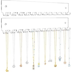 clear wall mounted acrylic jewelry organizer 14 hooks necklace bracelet amp earring rack  tangle-free jewelry storage display for home closet amp vanity necklace_14hook_pack of 2