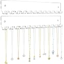 Clear Wall Mounted Acrylic Jewelry Organizer 14 Hooks Necklace Bracelet &amp; Earring Rack | Tangle-Free Jewelry Storage Display for Home, Closet &amp; Vanity (Necklace_14HOOk_Pack of 2)