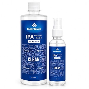 cleartouch isopropyl alcohol 99 percent  999 pure ipa rubbing alcohol for cleaning  pcb cleaner  electronics mobile laptop glass  500 ml  100 ml combo
