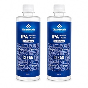 cleartouch isopropyl alcohol 99 percent  999 pure ipa rubbing alcohol for cleaning  pcb cleaner  electronics mobile laptop glass  500 ml  500 ml bottles pack of 2