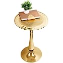CLEENTABLE Gold Round Accent Table, Embossed Top, 15x21
