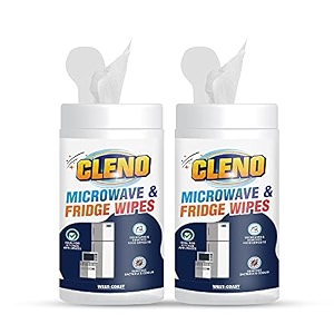 cleno microwave amp fridge wet wipes removes food amp grime buildup quick spot cleaning for microwavefridgeshelvescooktopschromeelectric induction amp toaster - 50 wipes pack of 2 ready to use