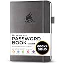 Clever Fox Password Book with Alphabetical Tabs, 5.3"x7.7" Keeper Grey