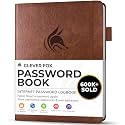Clever Fox Password Book with Alphabetical Tabs, 4"x5.5" Keeper Brown