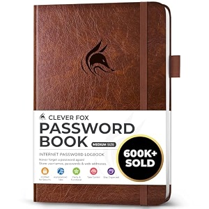 clever fox password book with alphabetical tabs 5334x7734 keeper brown