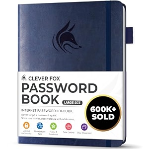 clever fox password book with tabs internet address and password organizer logbook with alphabetical tabs large size password keeper journal notebook for computer amp website logins dark blue