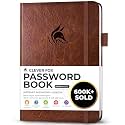 Clever Fox Password Book with Alphabetical Tabs, 5.3"x7.7" Keeper Brown