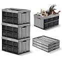 CleverMade Collapsible Storage Bins, 46L 3 Pack, 75 lb Stackable, Stone