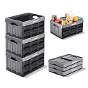 CleverMade Collapsible Storage Bins, 32L 3 Pack, 66 lb Stackable, Stone