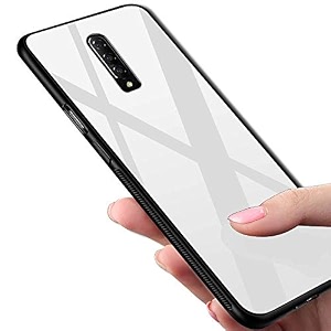 clickaway back cover oneplus 7 pro series - luxurious toughened glass with shockproof tpu hard bumper back glass back cover oneplus 7 pro - white glass please check your phone model before buying