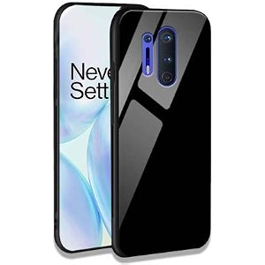 clickaway back cover oneplus 8 pro series - luxurious toughened glass with shockproof tpu hard bumper back glass back cover oneplus 8 pro - black glass please check your phone model before buying