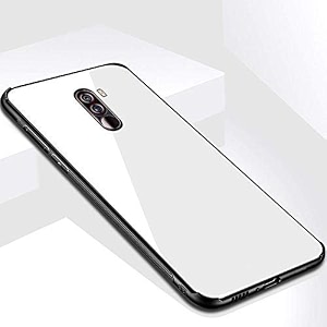 clickaway back cover redmi poco f1 series - luxurious toughened glass with shockproof tpu hard bumper back glass back cover xiaomi redmi poco f1 - white glass please check your phone model before buying