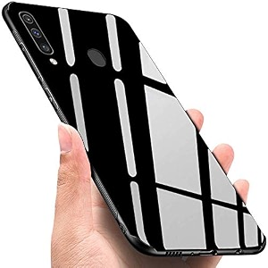 clickaway back cover samsung galaxy a20s series - luxurious toughened glass with shockproof tpu hard bumper back glass back cover samsung galaxy a20s - black glass please check your phone model before buying