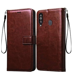 back cover samsung galaxy a20s vintage leather flip cover case for  inner tpu  foldable stand  wallet card slots vintage flip cover samsung galaxy a20s - brown flip please check your phone model before buying