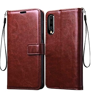back cover samsung galaxy a30sa50a50s vintage leather flip cover case for  inner tpu  foldable stand  wallet card slots vintage flip cover samsung galaxy a30sa50a50s - brown flip please check your phone model before buying