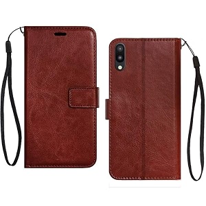 back cover samsung galaxy m10 vintage leather flip cover case for  inner tpu  foldable stand  wallet card slots vintage flip cover samsung galaxy m10 - brown flip please check your phone model before buying