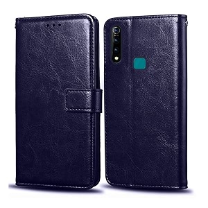 back cover vivo z1 pro vintage leather flip cover case for  inner tpu  foldable stand  wallet card slots vintage flip cover vivo z1 pro - blue flip please check your phone model before buying