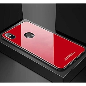 clickaway back cover xiaomi redmi note 6 pro series - luxurious toughened glass with shockproof tpu hard bumper back glass back cover xiaomi redmi note 6 pro - red glass please check your phone model before buying