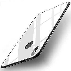 clickaway back cover xiaomi redmi note 6 pro series - luxurious toughened glass with shockproof tpu hard bumper back glass back cover xiaomi redmi note 6 pro - white glass please check your phone model before buying
