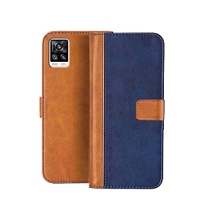 flip cover for oppo a53s 5g  genuine leather with viewing stand amp 3 card holder  antique double shade multi-coloured please check your phone model before buying