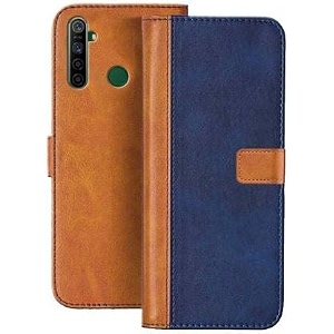 flip cover for realme 5  genuine leather with viewing stand amp 3 card holder  antique double shade multi-coloured please check your phone model before buying