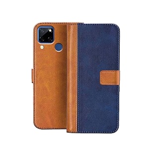 flip cover for realme c15  genuine leather with viewing stand amp 3 card holder  antique double shade multi-coloured please check your phone model before buying