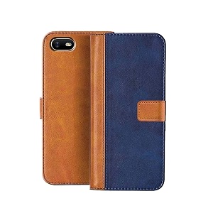 flip cover for realme c2  genuine leather with viewing stand amp 3 card holder  antique double shade multi-coloured please check your phone model before buying