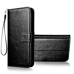 flip cover for realme c21y flip case  magnetic closure  shock proof wallet flip cover charcoal black please check your phone model before buying
