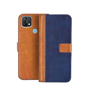 flip cover for realme c25  genuine leather with viewing stand amp 3 card holder  antique double shade multi-coloured please check your phone model before buying