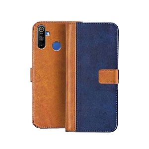 flip cover for realme narzo 10a  genuine leather with viewing stand amp 3 card holder  antique double shade multi-coloured please check your phone model before buying