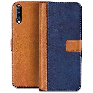 flip cover for samsung galaxy a70  genuine leather with viewing stand amp 3 card holder  antique double shade multi-coloured please check your phone model before buying