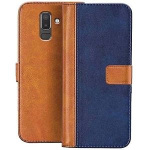 flip cover for samsung galaxy j8 2018  genuine leather with viewing stand amp 3 card holder  antique double shade multi-coloured please check your phone model before buying