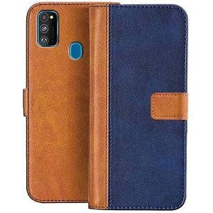 flip cover for samsung galaxy m30s  genuine leather with viewing stand amp 3 card holder  antique double shade multi-coloured please check your phone model before buying