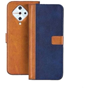 flip cover for vivo s1 pro  genuine leather with viewing stand amp 3 card holder  antique double shade multi-coloured please check your phone model before buying